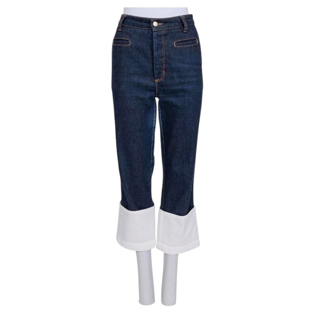 Loewe Cropped Blue Denim Jeans EU 42 with White Cuffs, Good Condition For Sale