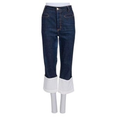 Loewe Cropped Blue Denim Jeans EU 42 with White Cuffs, Good Condition