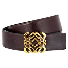 LOEWE dark brown leather ANAGRAM BUCKLE BELT 85