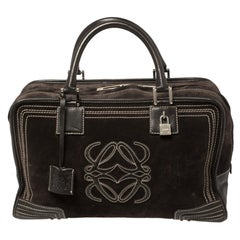 Loewe Dark Brown Suede and Leather Amazona Satchel