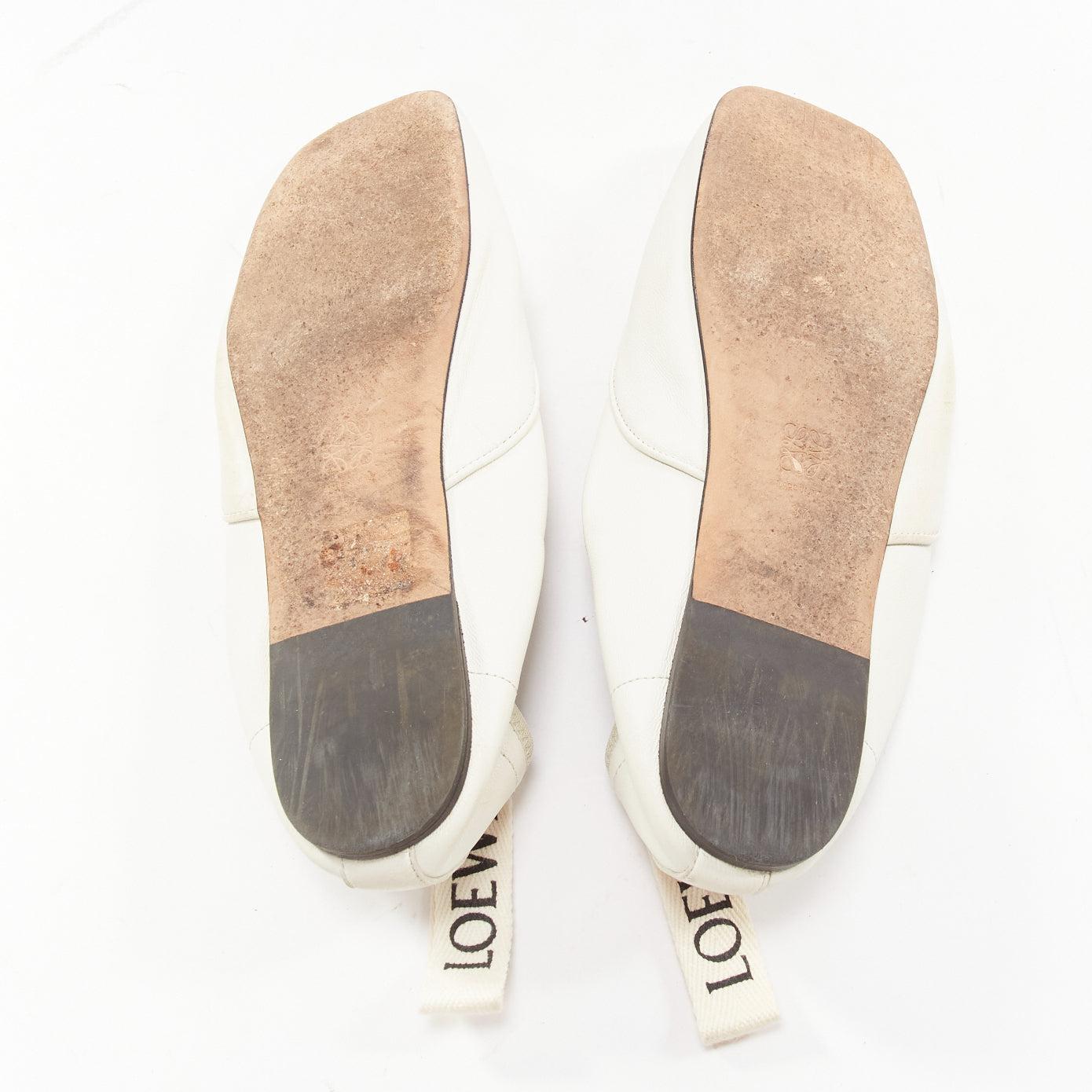 LOEWE Derby white soft leather black logo tab lace up flat shoes EU37 For Sale 6