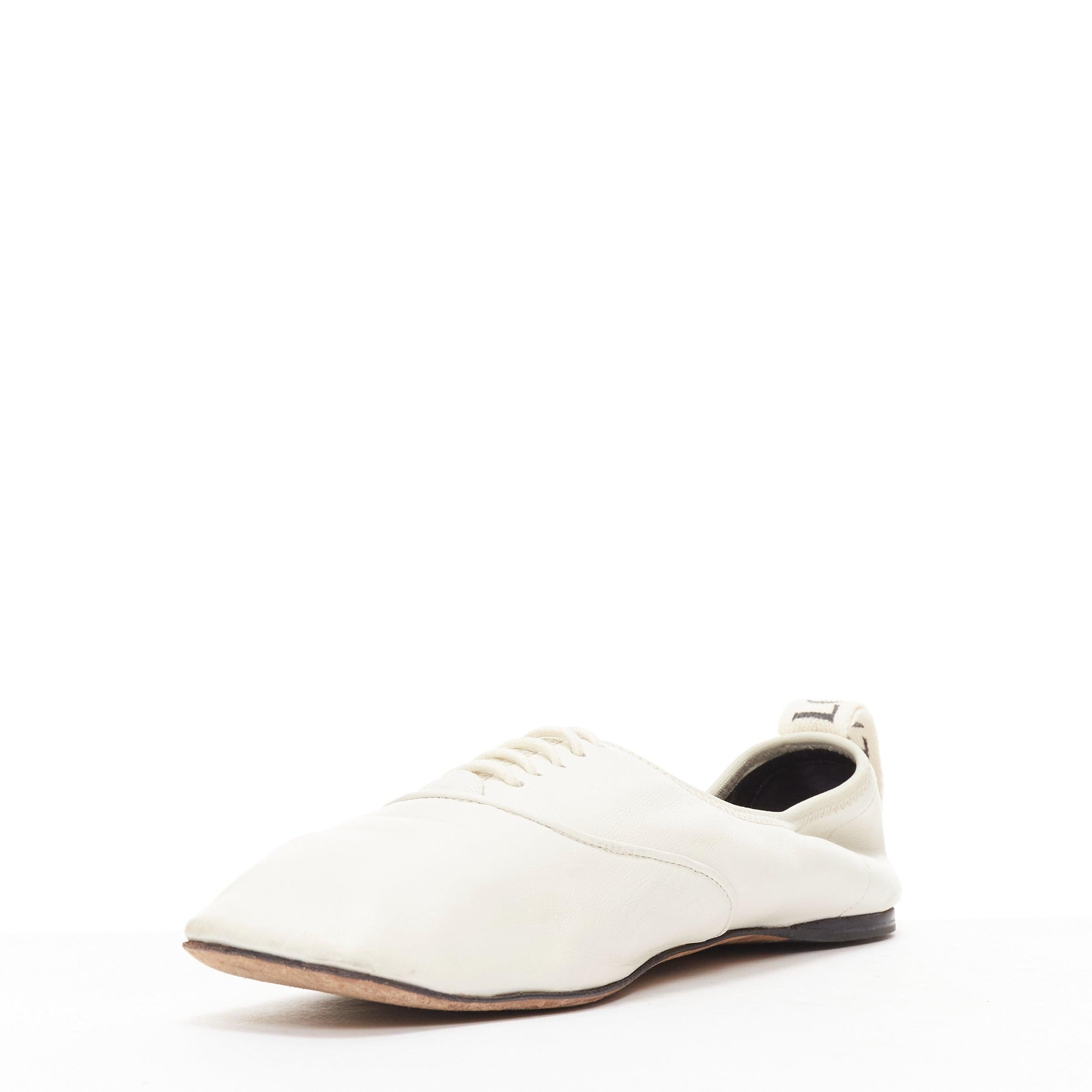 LOEWE Derby white soft leather black logo tab lace up flat shoes EU37 In Good Condition For Sale In Hong Kong, NT