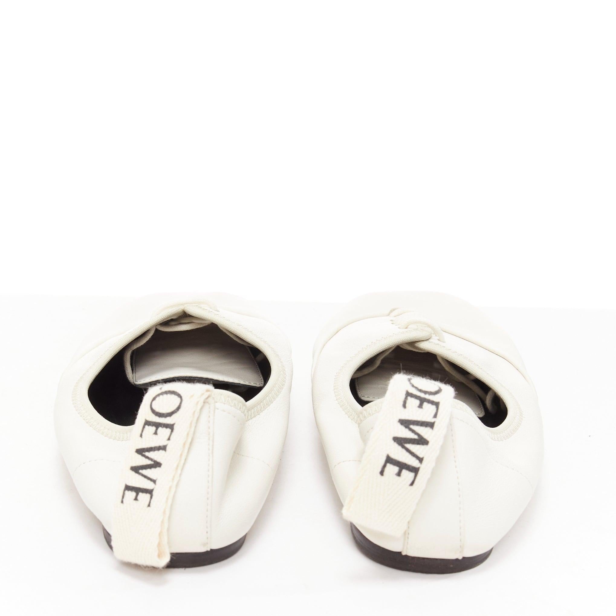 Women's LOEWE Derby white soft leather black logo tab lace up flat shoes EU37 For Sale