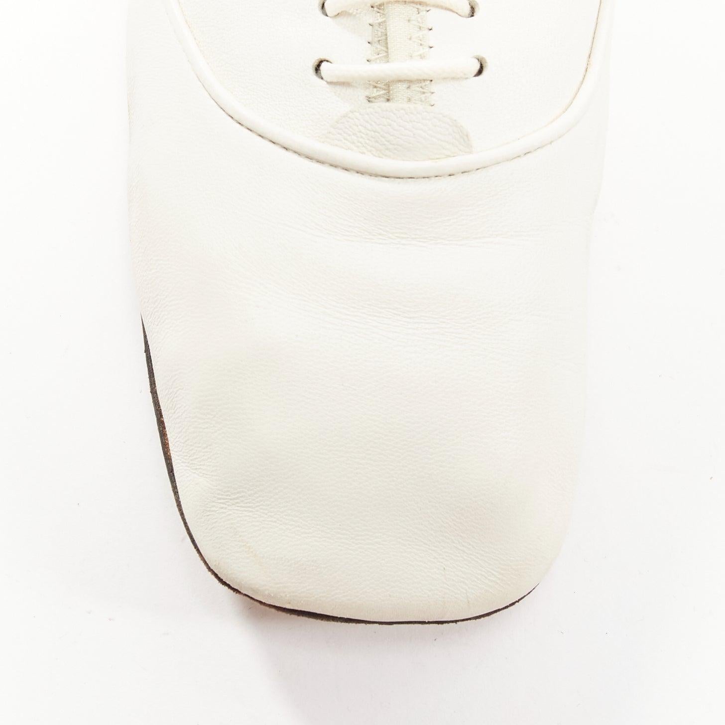 LOEWE Derby white soft leather black logo tab lace up flat shoes EU37 For Sale 2