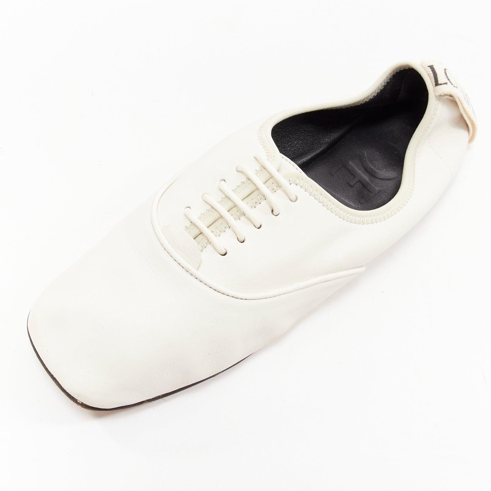LOEWE Derby white soft leather black logo tab lace up flat shoes EU37 For Sale 2