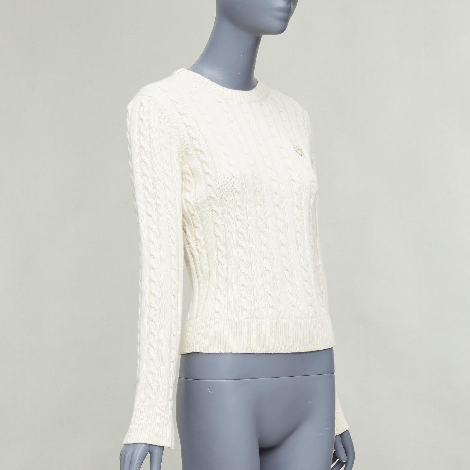 Blanc Pull court LOEWE écru en laine de coton anagram câble XS en vente