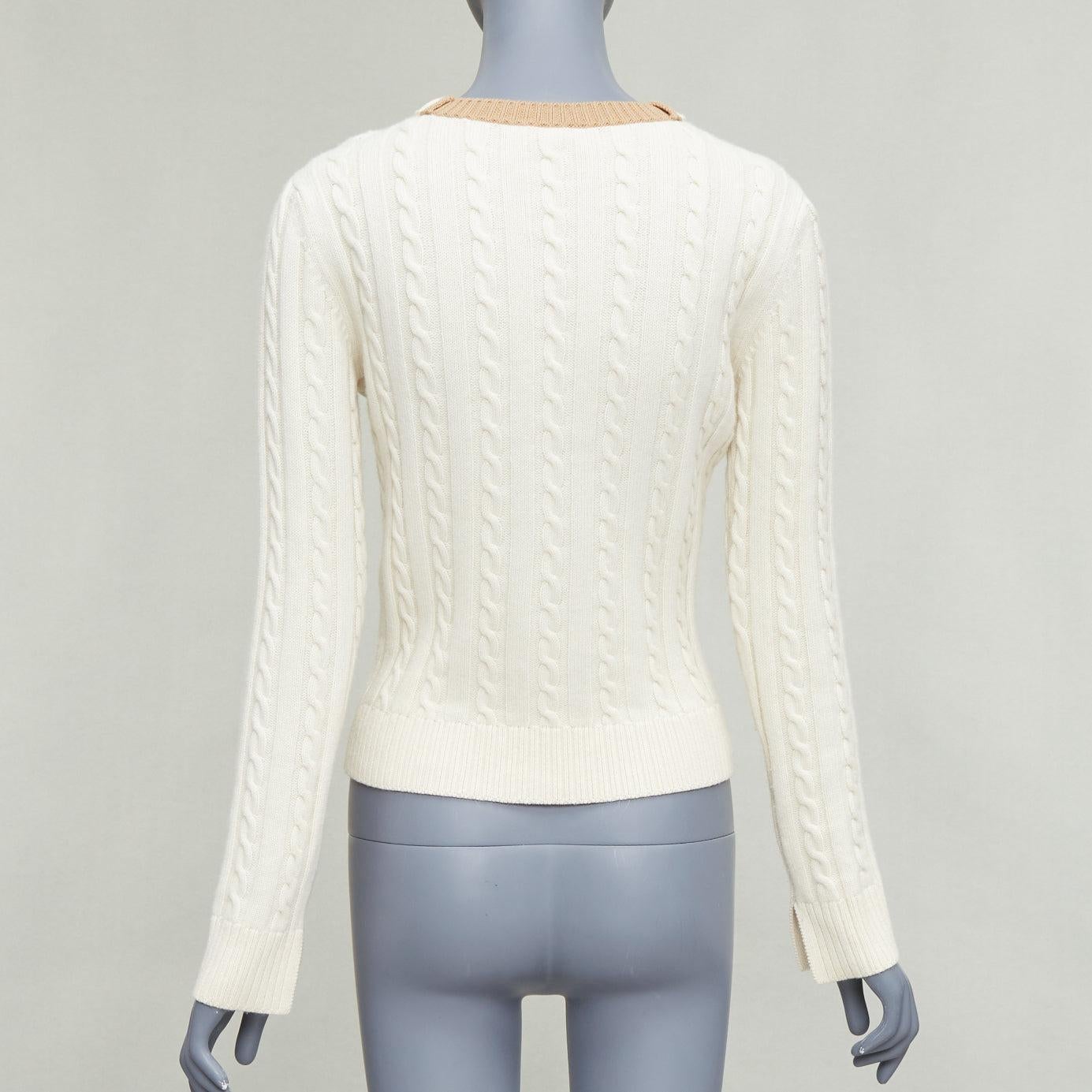 Pull court LOEWE écru en laine de coton anagram câble XS Pour femmes en vente