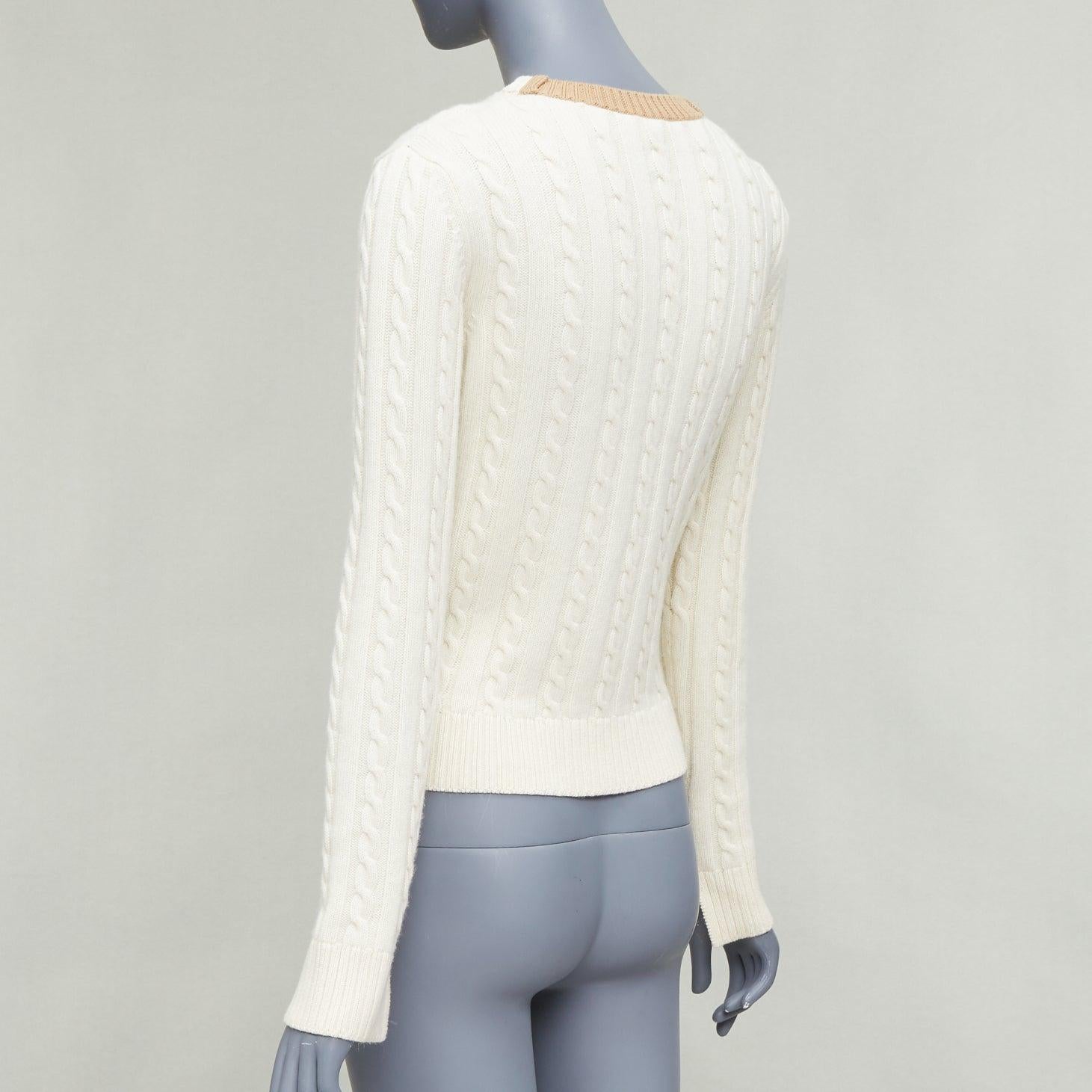 Pull court LOEWE écru en laine de coton anagram câble XS en vente 1
