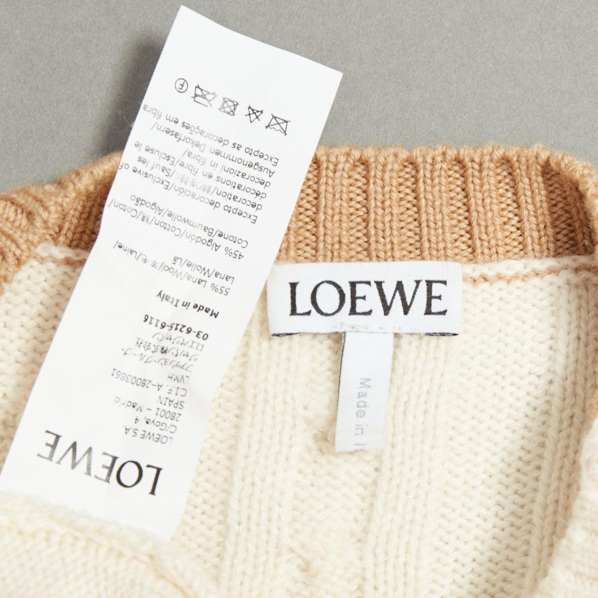 Pull court LOEWE écru en laine de coton anagram câble XS en vente 3