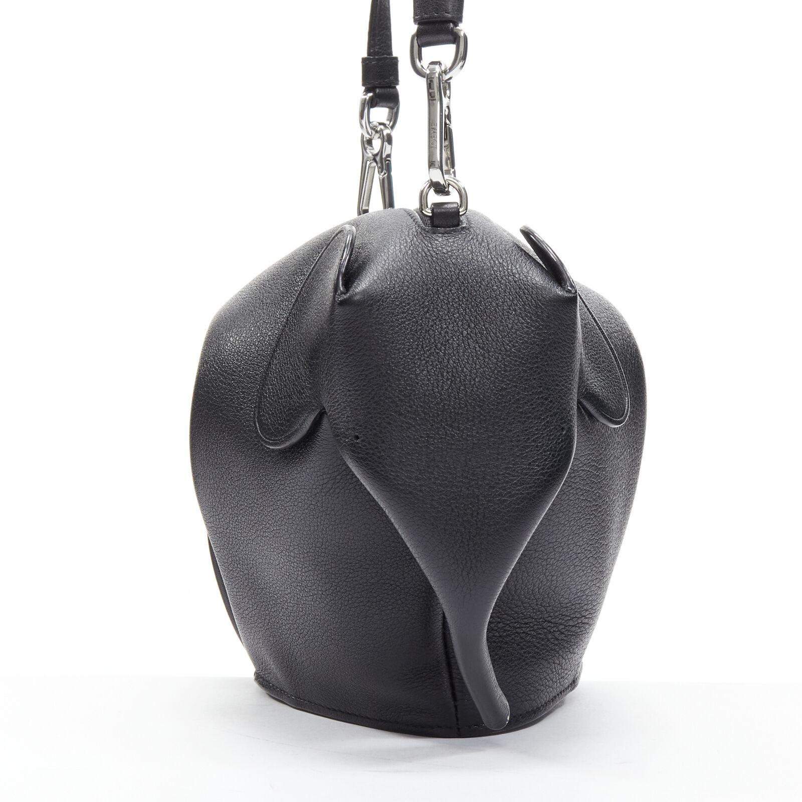 Women's LOEWE Elephant black calfskin embossed Anagram top zip crossbody shoulder bag
