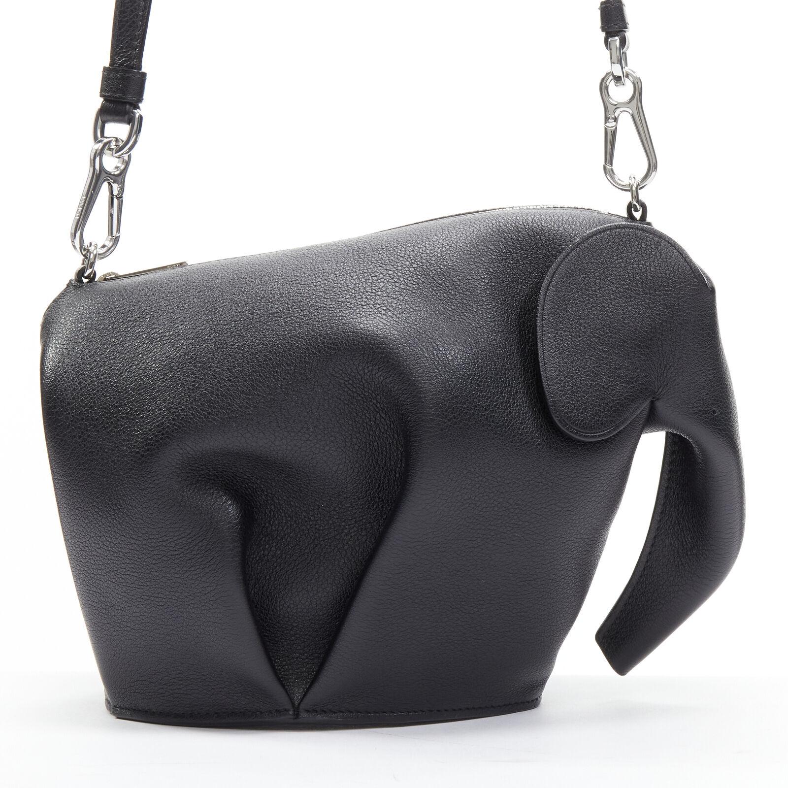 LOEWE Elephant black calfskin embossed Anagram top zip crossbody shoulder bag 1