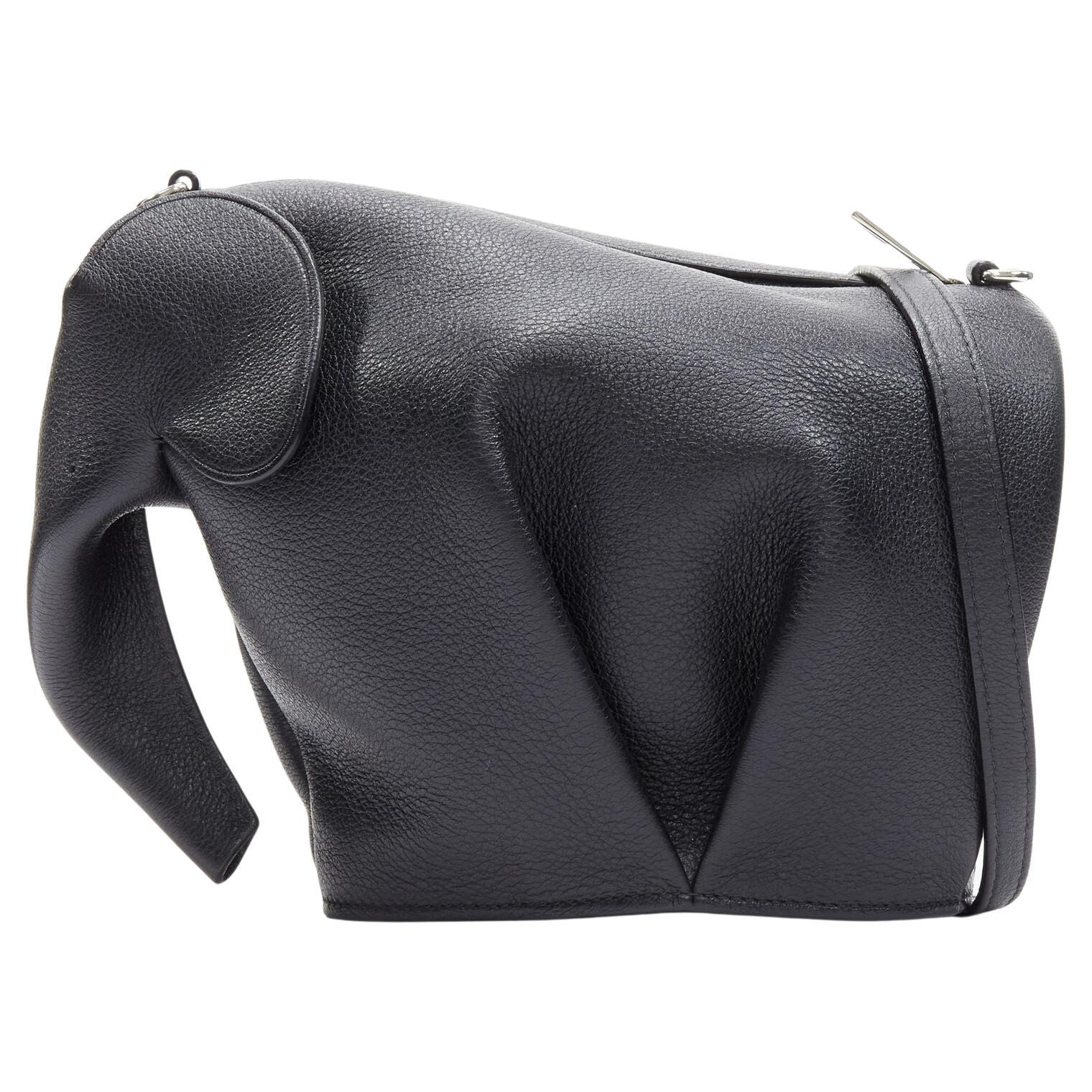 LOEWE Elephant black calfskin embossed Anagram top zip crossbody shoulder  bag For Sale at 1stDibs