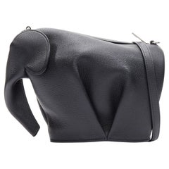 LOEWE Elephant black calfskin embossed Anagram top zip crossbody shoulder bag