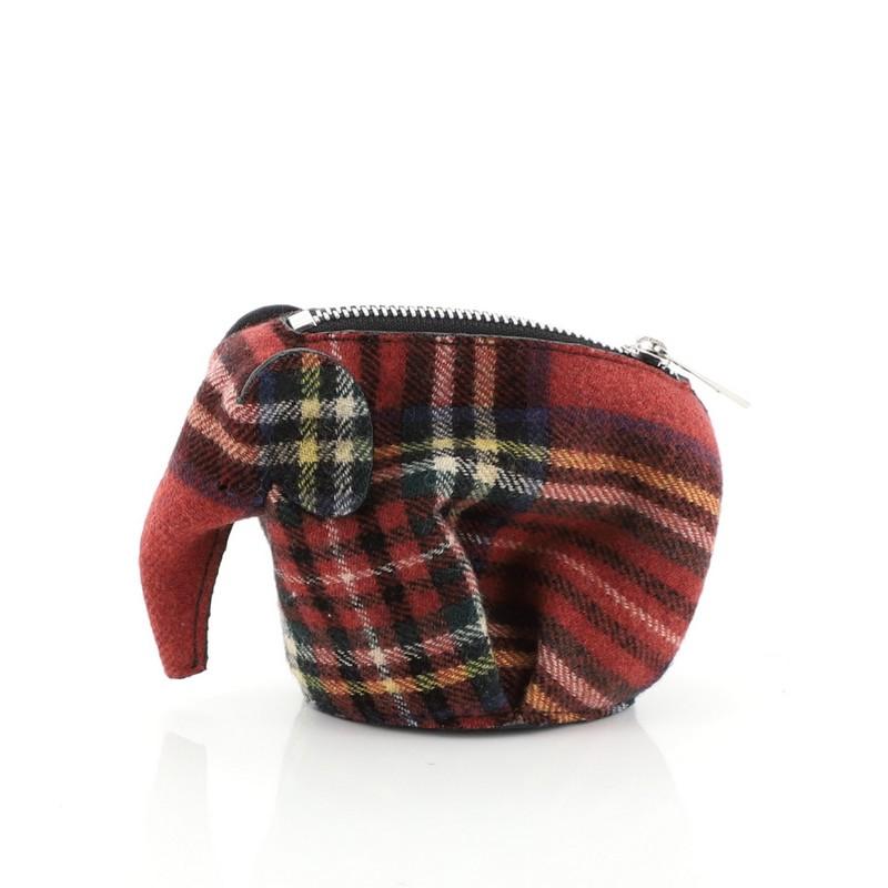 Loewe Elephant Coin Purse Tartan Wool In Good Condition In NY, NY