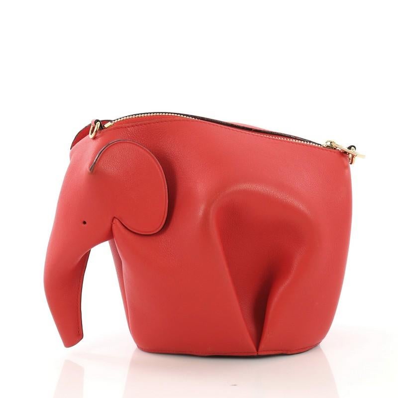 Red Loewe Elephant Crossbody Bag Leather Mini