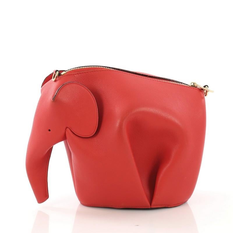 Red Loewe Elephant Crossbody Bag Leather Mini