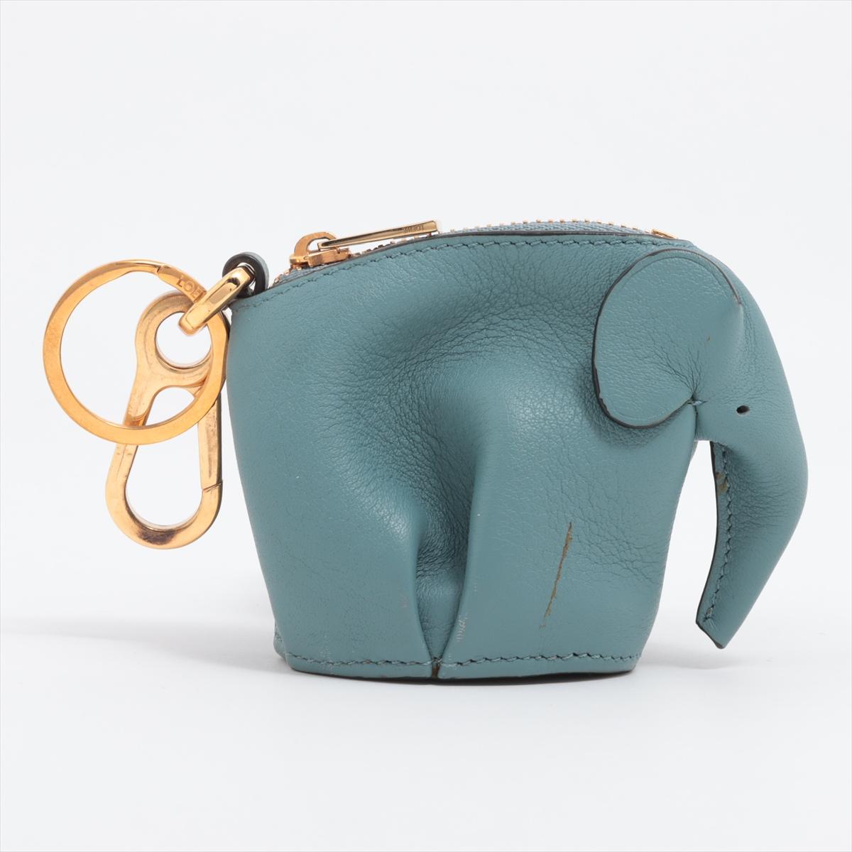 Loewe Elephant Leather Coin Purse Bag Charm Blue In Good Condition For Sale In Indianapolis, IN