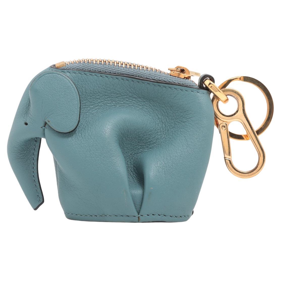 Loewe Elephant Leather Coin Purse Bag Charm Blue For Sale