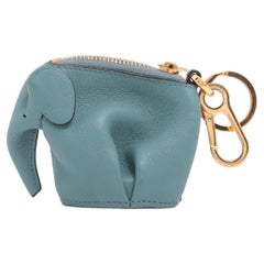 Used Loewe Elephant Leather Coin Purse Bag Charm Blue