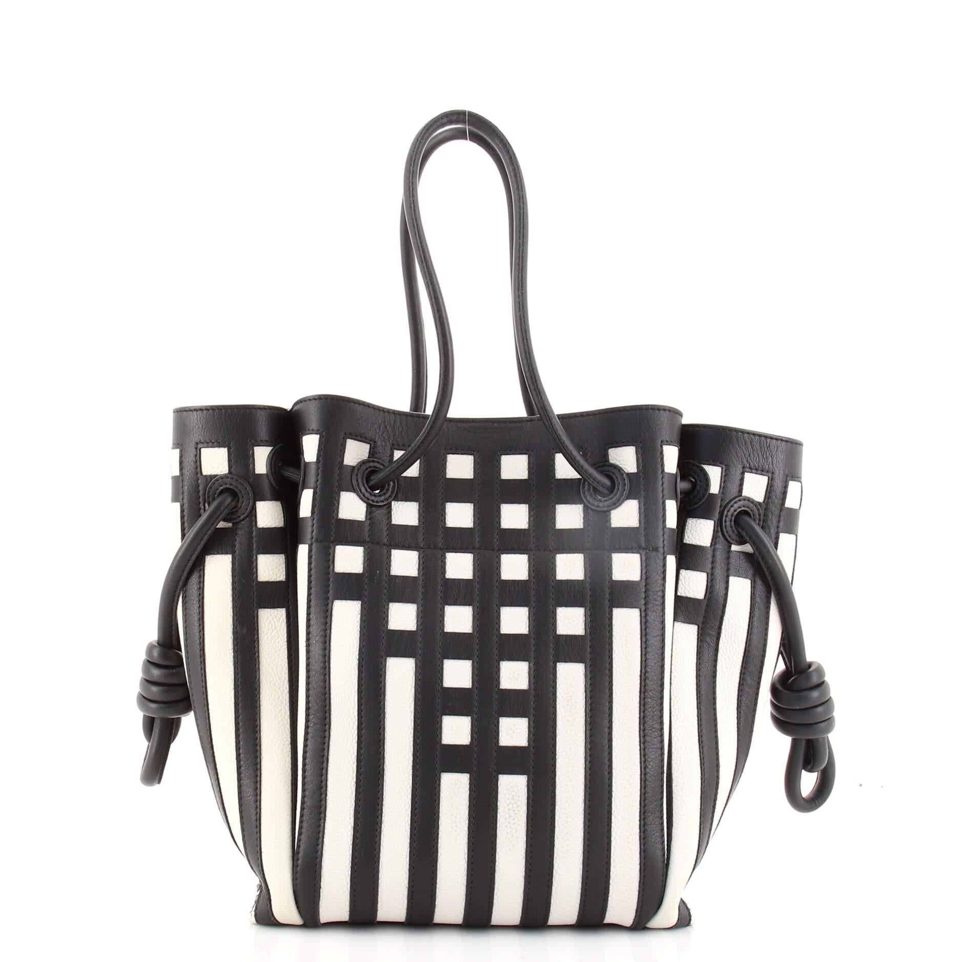 Black Loewe Flamenco Knot Tote Patchwork Leather Small