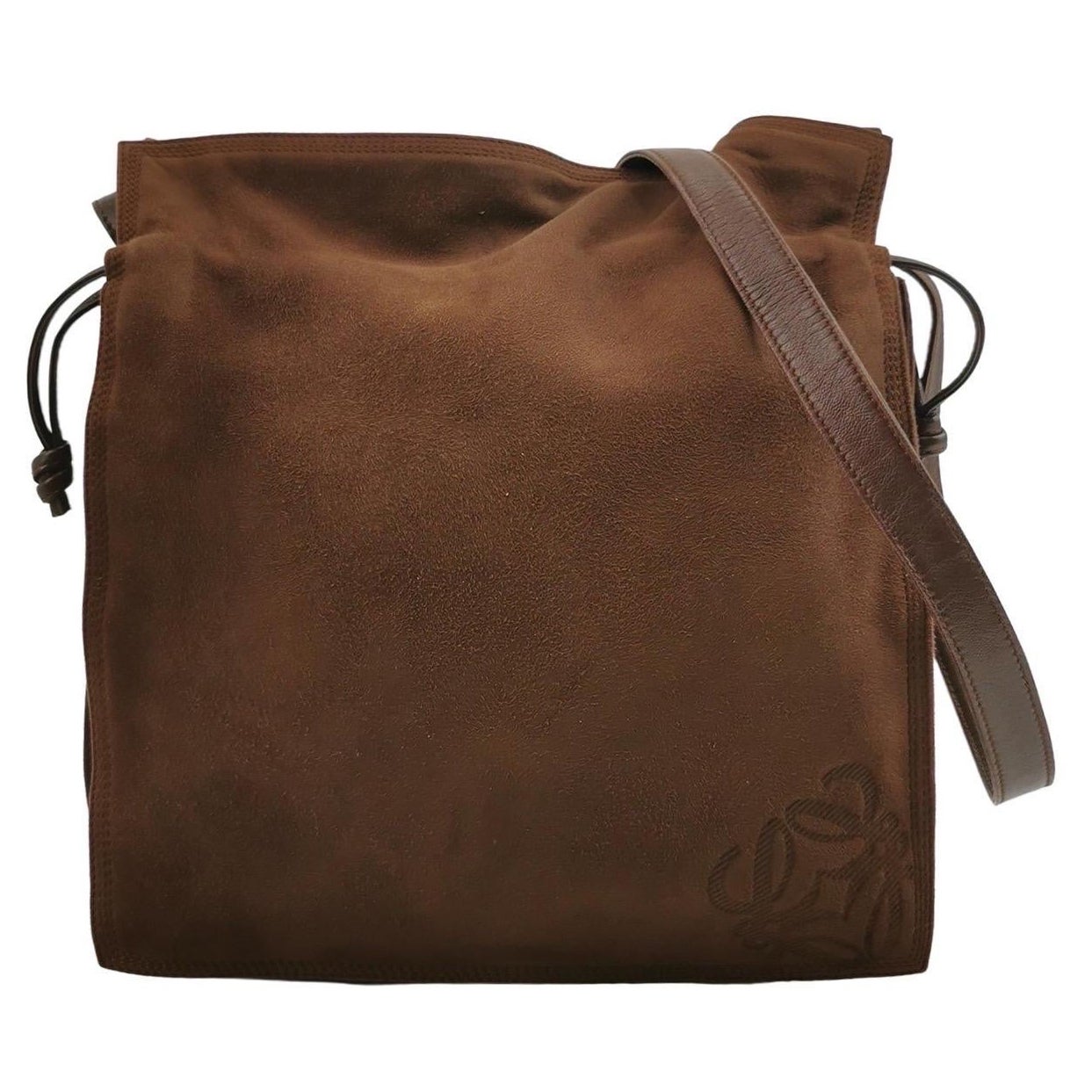 Loewe Flamenco Medium Brown Suede Leather Shoulder Bag 28cm