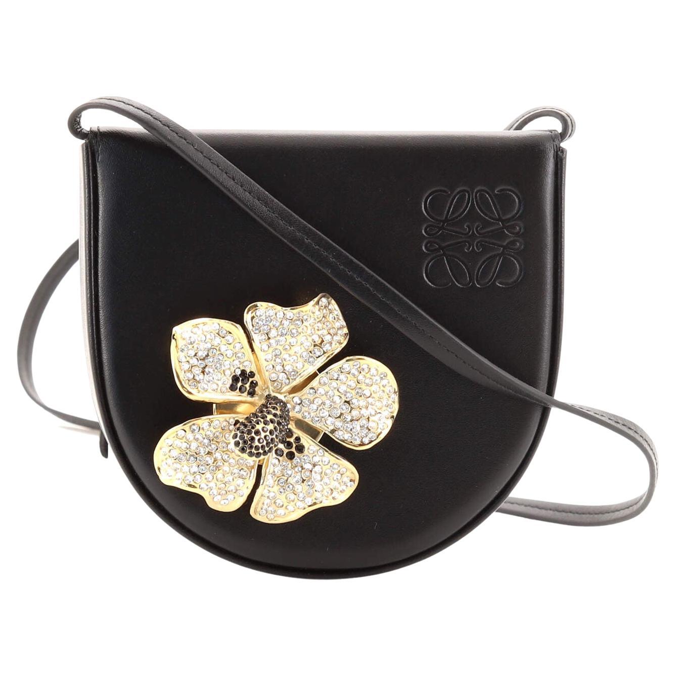 Loewe Floral Heel Crossbody Bag Leather with Crystal Embellished Metal