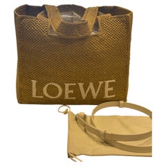 Loewe FONT Citron Yellow Large Handwoven Raffia Tote Bag