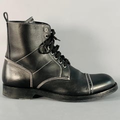 LOEWE FW17 Size 12 Black White Contrast Stitch Leather Military Boots