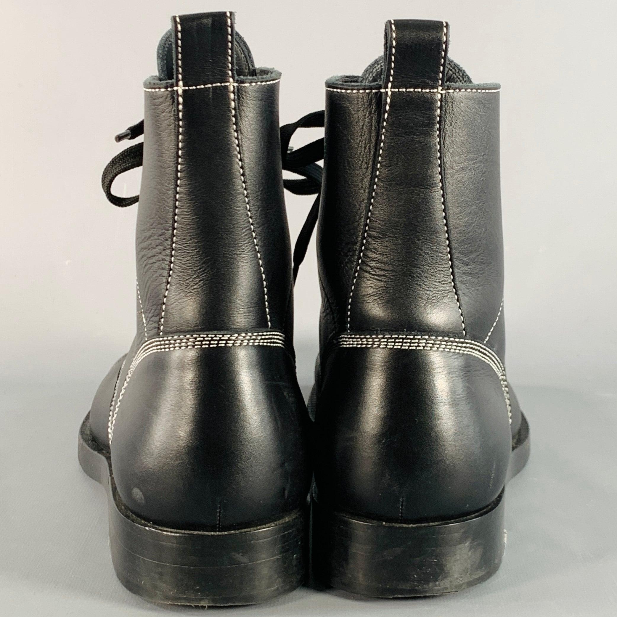 LOEWE FW17 Talla 12 Negro Blanco Contraste Puntada Cuero Botas Militares en Bueno estado para la venta en San Francisco, CA