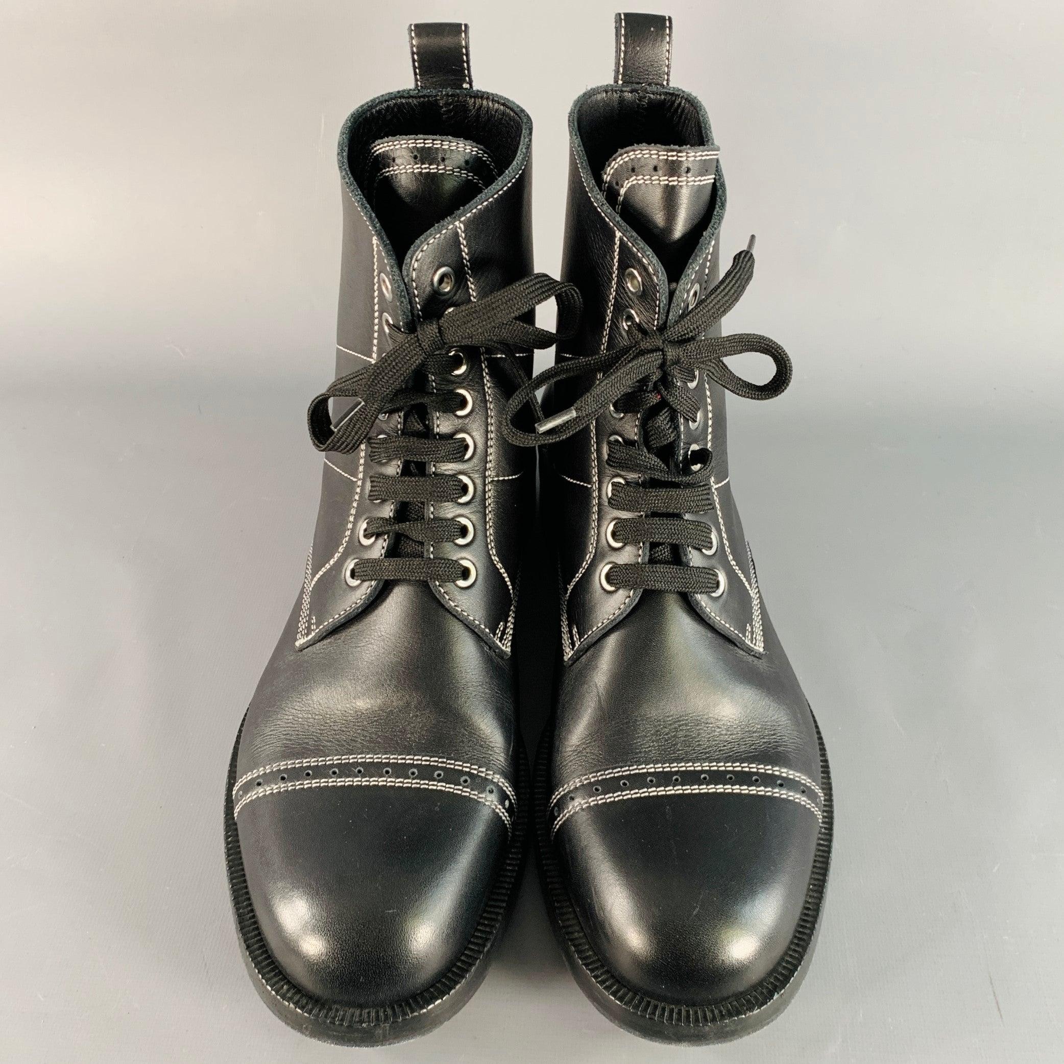 De los hombres LOEWE FW17 Talla 12 Negro Blanco Contraste Puntada Cuero Botas Militares en venta