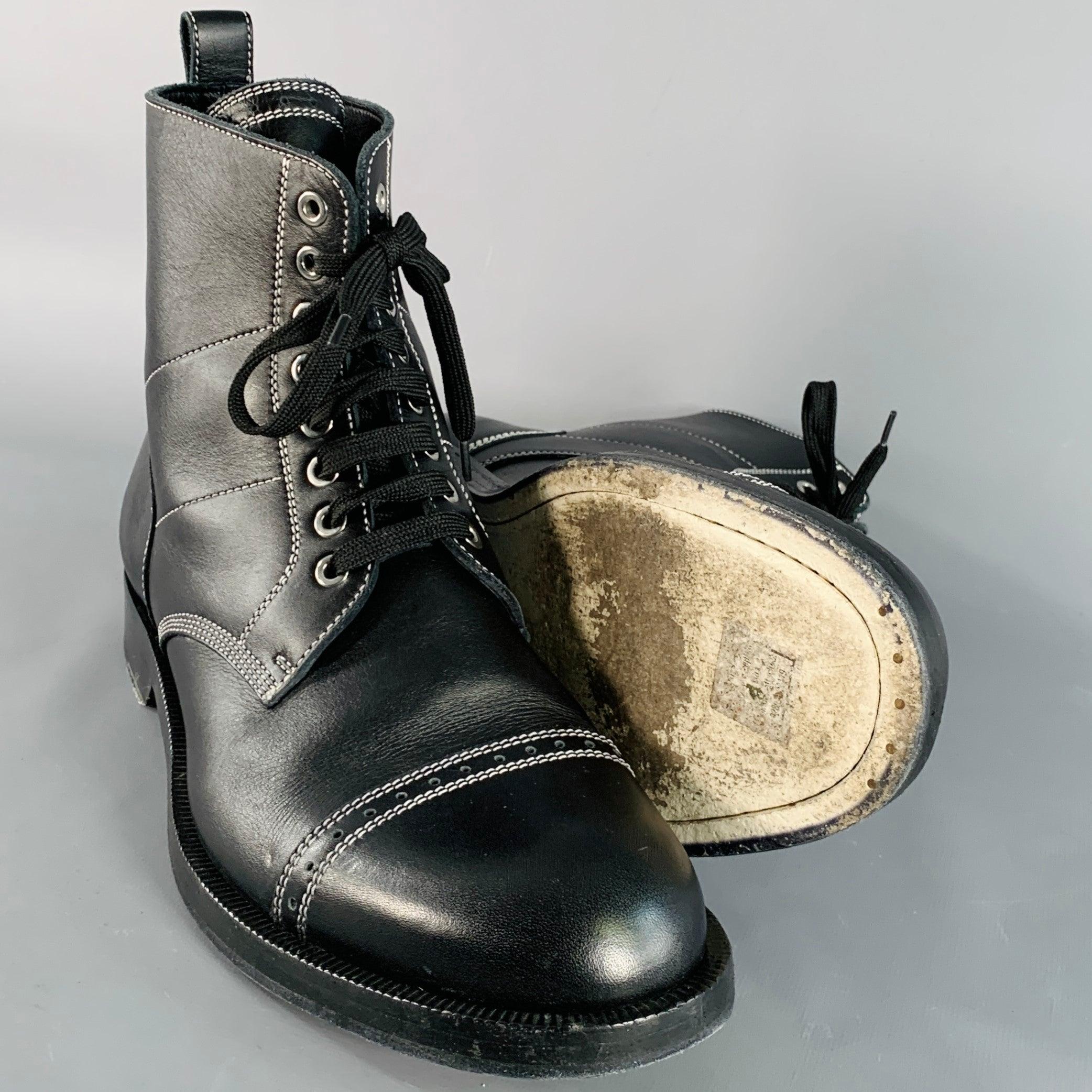 LOEWE FW17 Talla 12 Negro Blanco Contraste Puntada Cuero Botas Militares en venta 1
