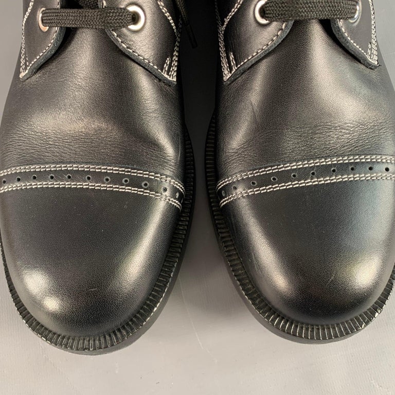 LOEWE FW17 Size 12 Black White Contrast Stitch Leather Military Boots LOEWE FW17 Size 12 Black White Contrast Stitch Leather  main image 3
