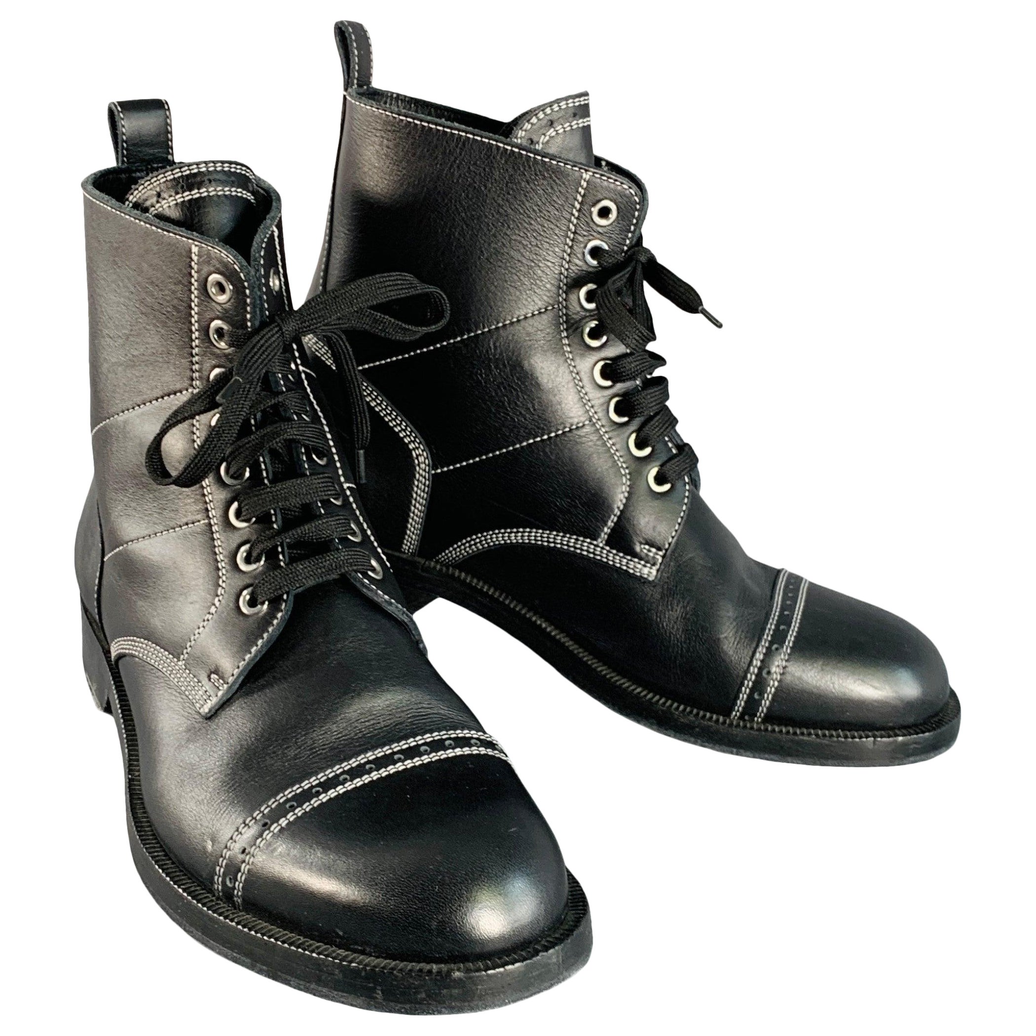 LOEWE FW17 Taglia 12 Nero Bianco Stitch by Stitch in pelle Militare