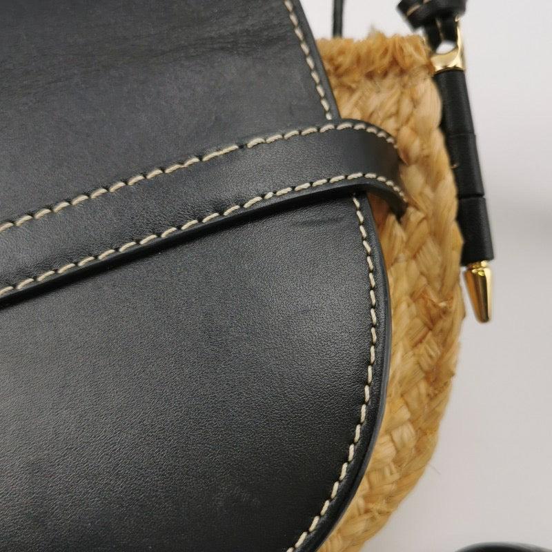 Loewe Gate Mini Black Leather and Straw Crossbody Bag For Sale 8