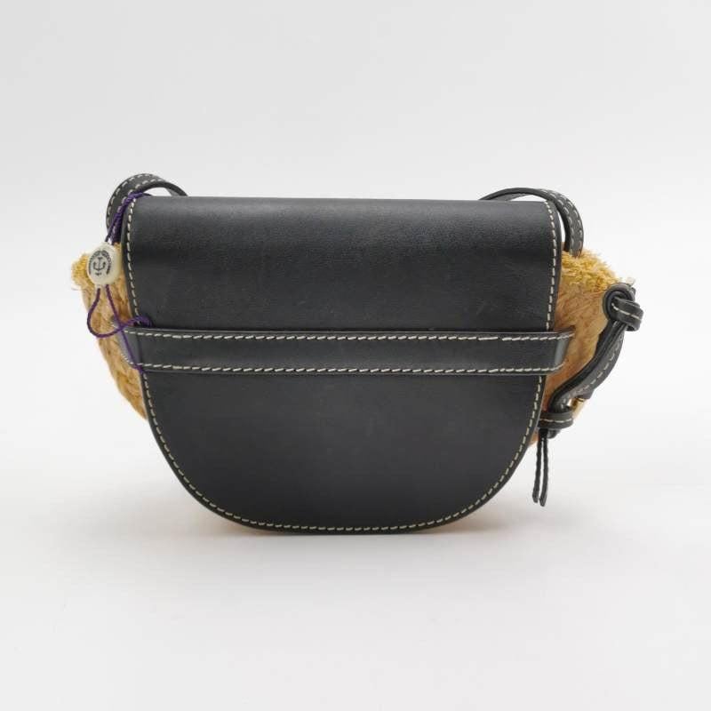 Women's Loewe Gate Mini Black Leather and Straw Crossbody Bag For Sale