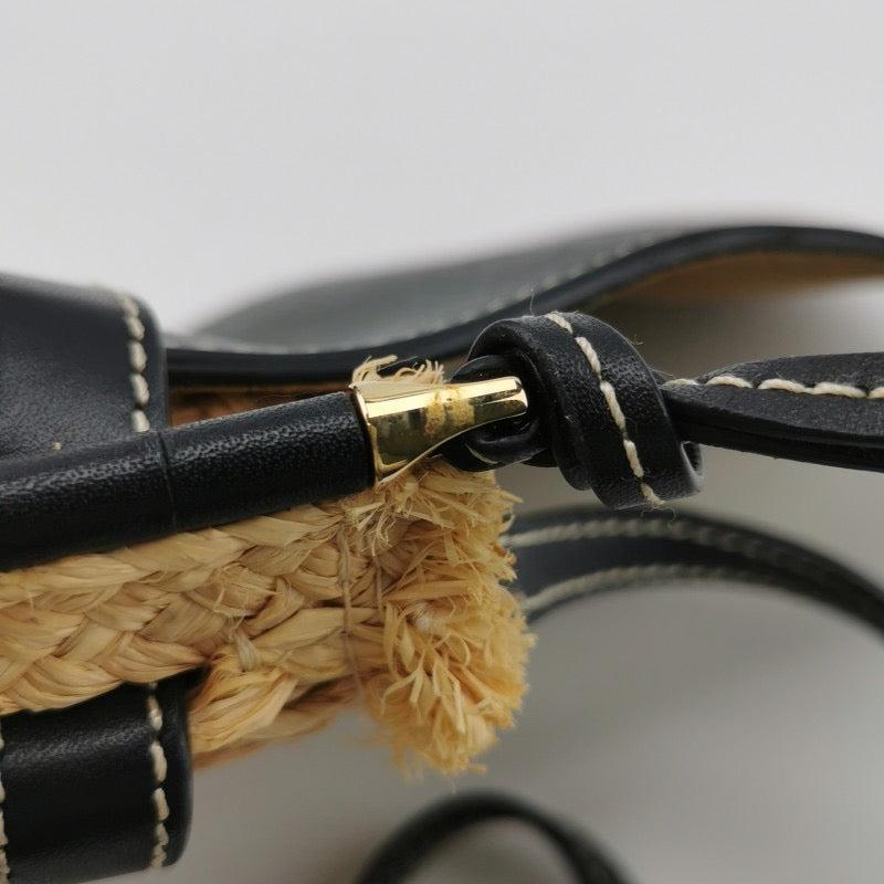 Loewe Gate Mini Black Leather and Straw Crossbody Bag For Sale 5