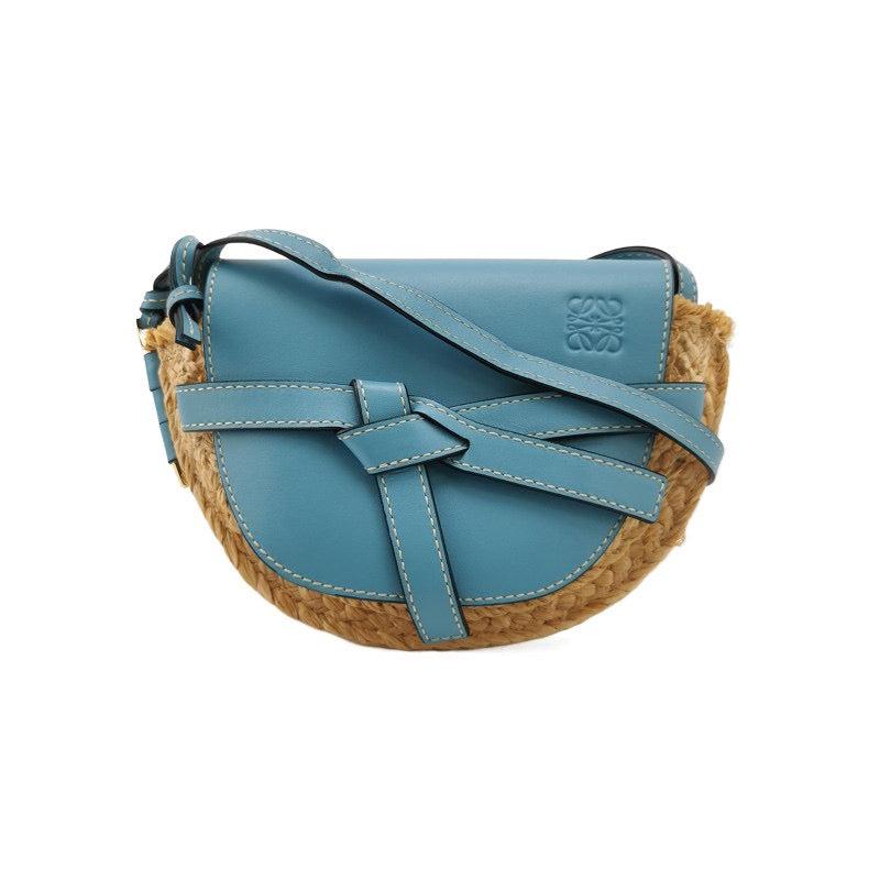 Loewe Gate Mini Blue Leather and Straw Crossbody Bag For Sale 6