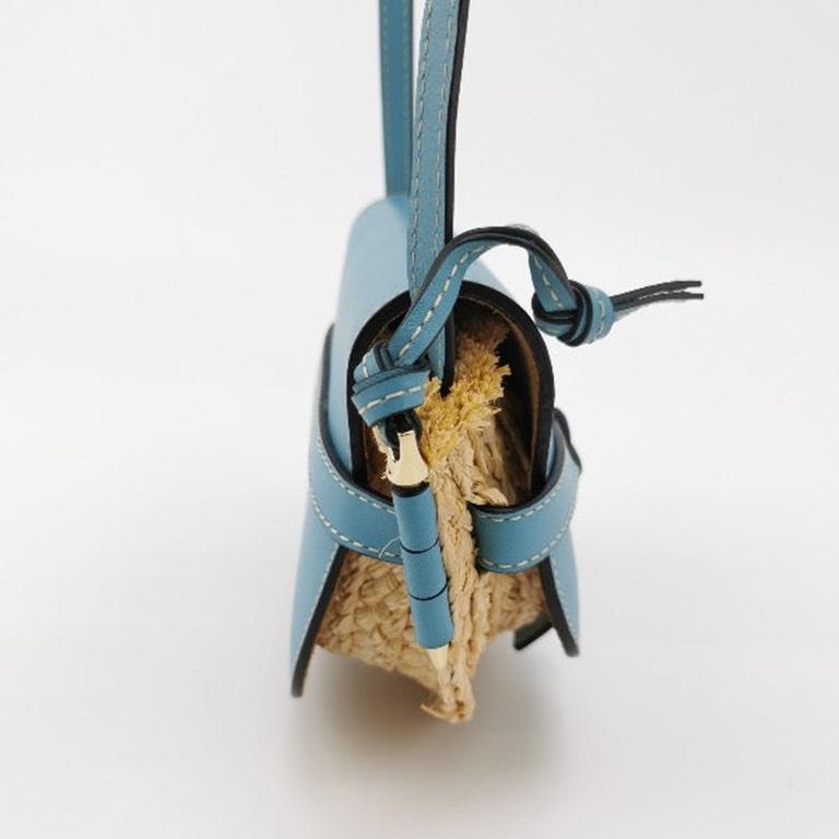 Gray Loewe Gate Mini Blue Leather and Straw Crossbody Bag For Sale