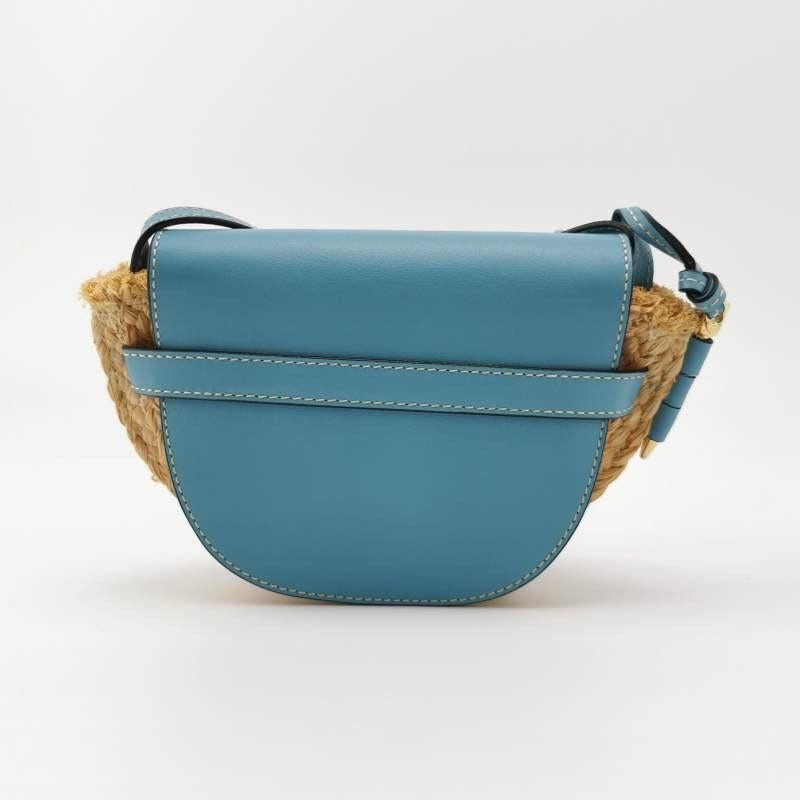 Loewe Gate Mini Blue Leather and Straw Crossbody Bag For Sale 1