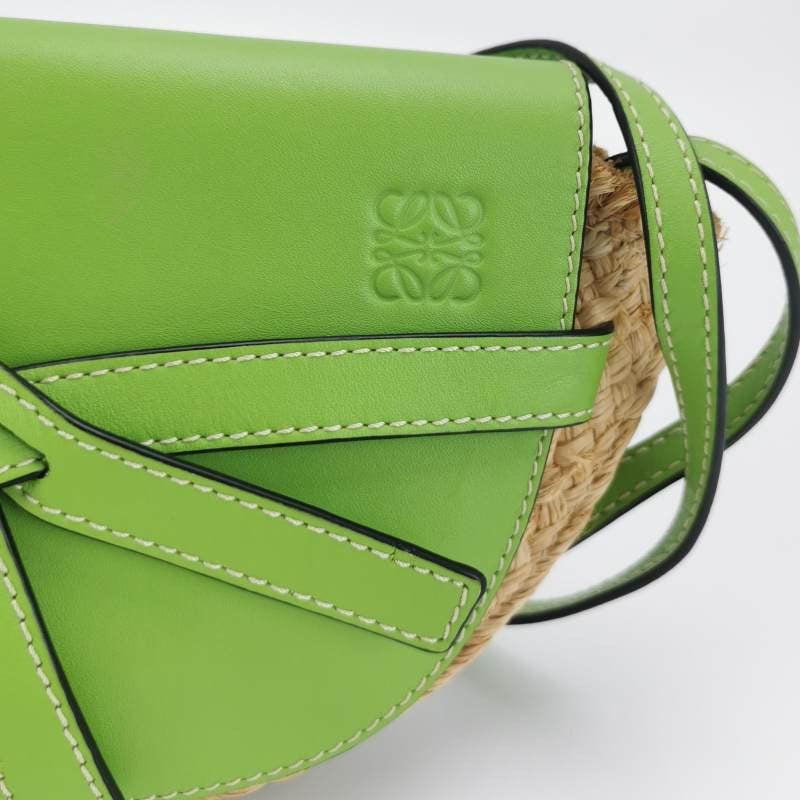 Loewe Gate Mini Green Leather and Straw Crossbody Bag For Sale 6