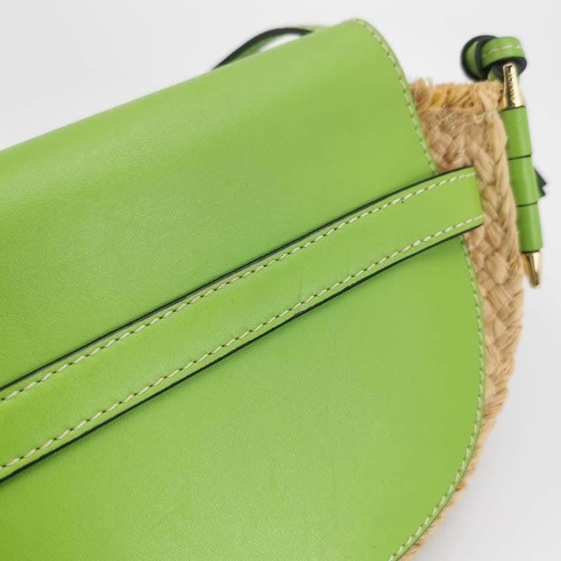 Loewe Gate Mini Green Leather and Straw Crossbody Bag For Sale 8