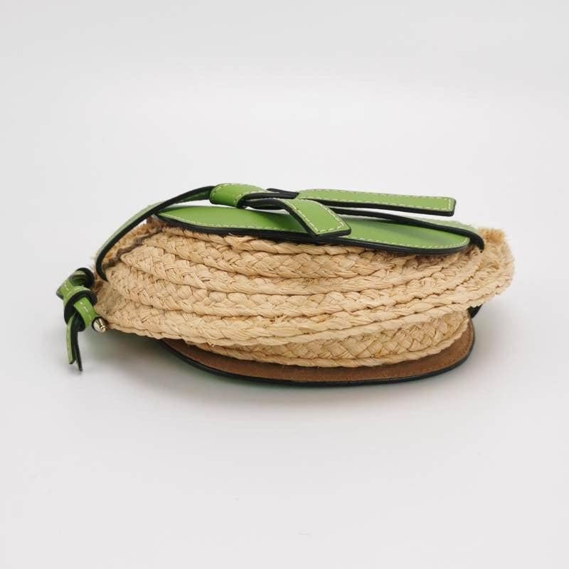 Loewe Gate Mini Green Leather and Straw Crossbody Bag For Sale 1