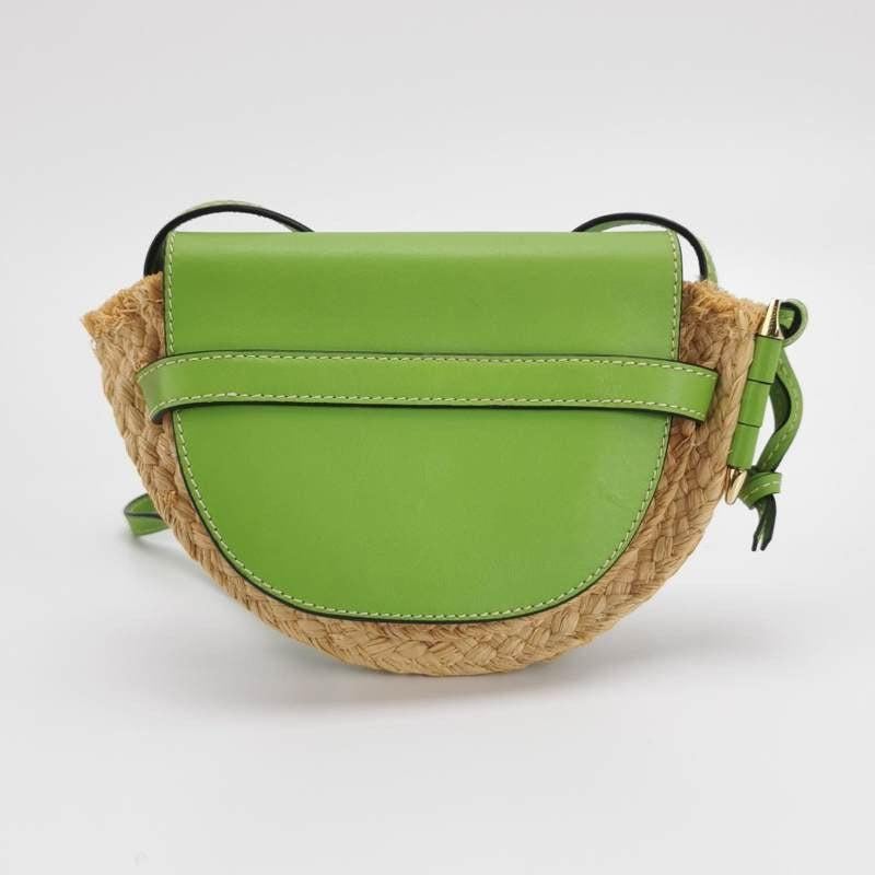 Loewe Gate Mini Green Leather and Straw Crossbody Bag For Sale 2