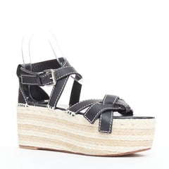 LOEWE Gate overstitch calfskin striped espadrille platform wedged sandals EU40