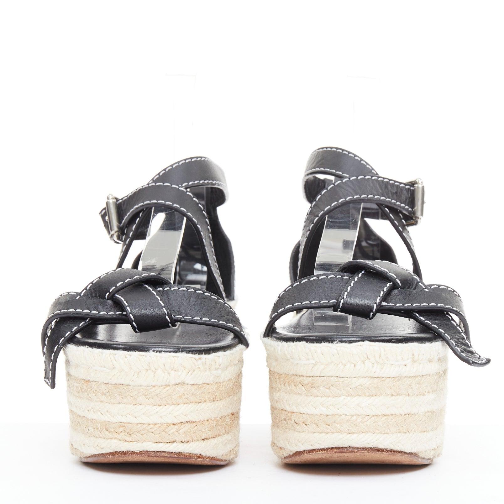 Beige LOEWE Sandales compensées à plateforme en cuir de veau à surpiqûres Gate EU40 en vente