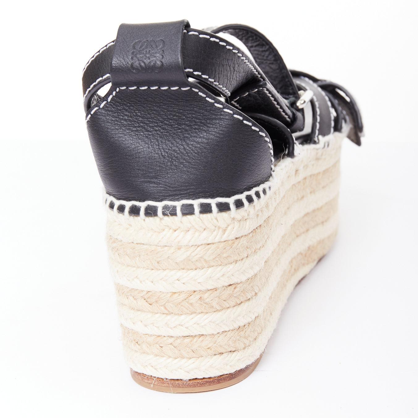 LOEWE Sandales compensées à plateforme en cuir de veau à surpiqûres Gate EU40 en vente 4