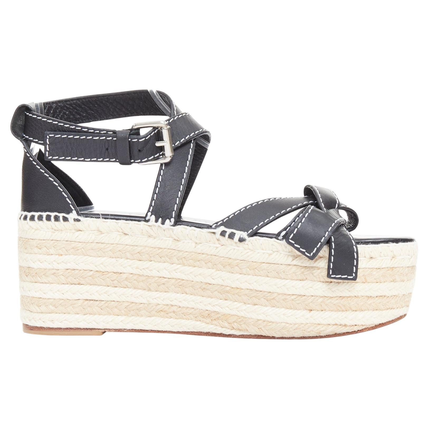 LOEWE Gate Overstitch Kalbsleder gestreifte Espadrille Plateau Keilsandalen EU40