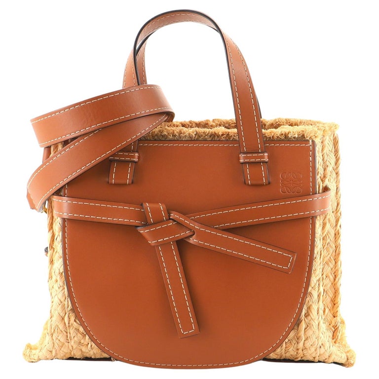 Loewe Gate Tote Leather and Straw Small For Sale at 1stDibs
