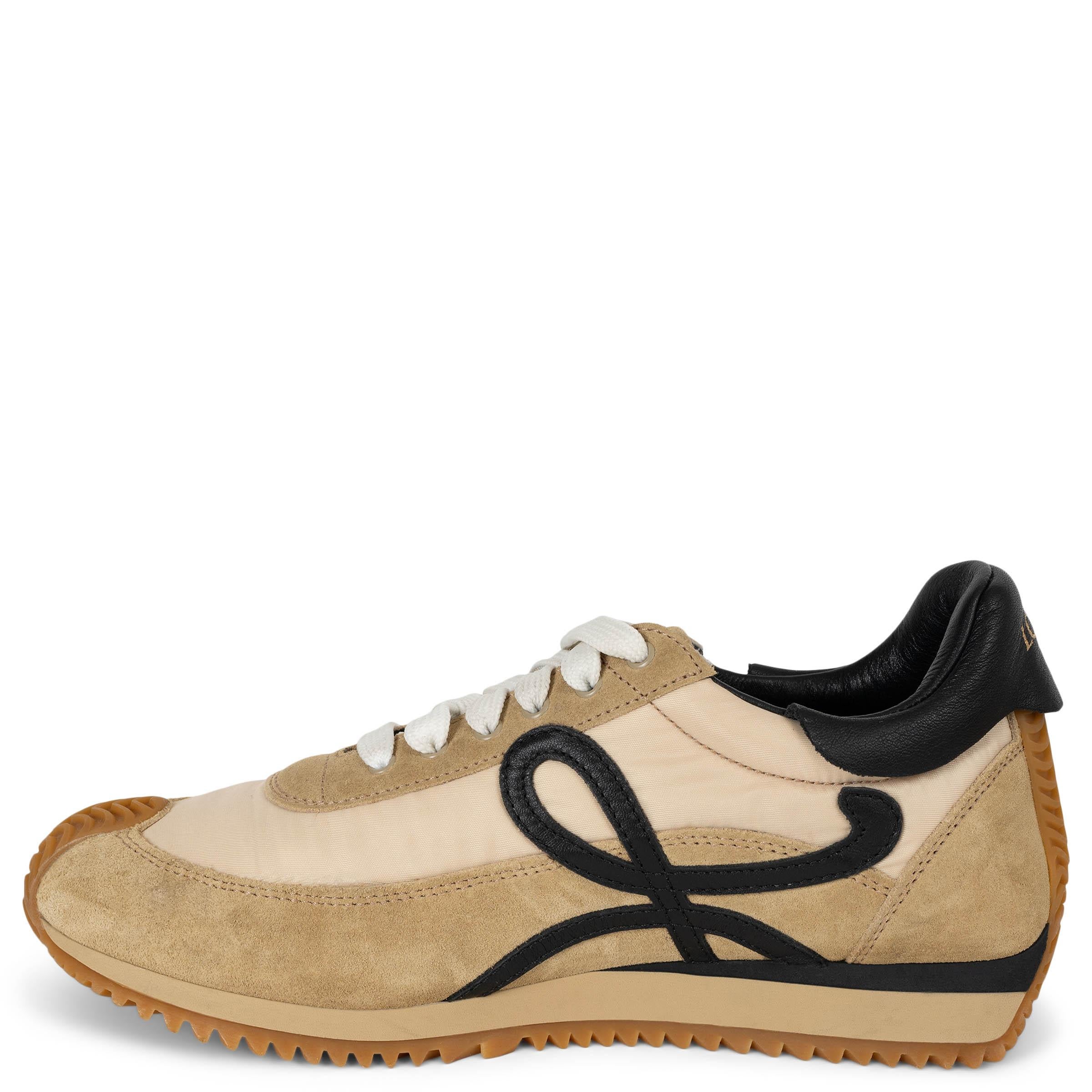 Beige LOEWE scarpe da ginnastica basse FLOW in nylon e camoscio oro e nero 38 in vendita