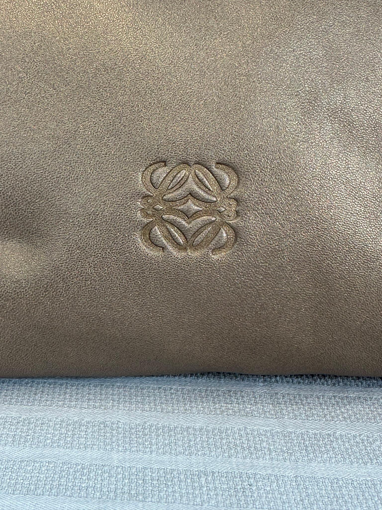 Loewe Gold Bronze Pinked Edge Buttery Soft Leather Small Anagram Tote For Sale 7